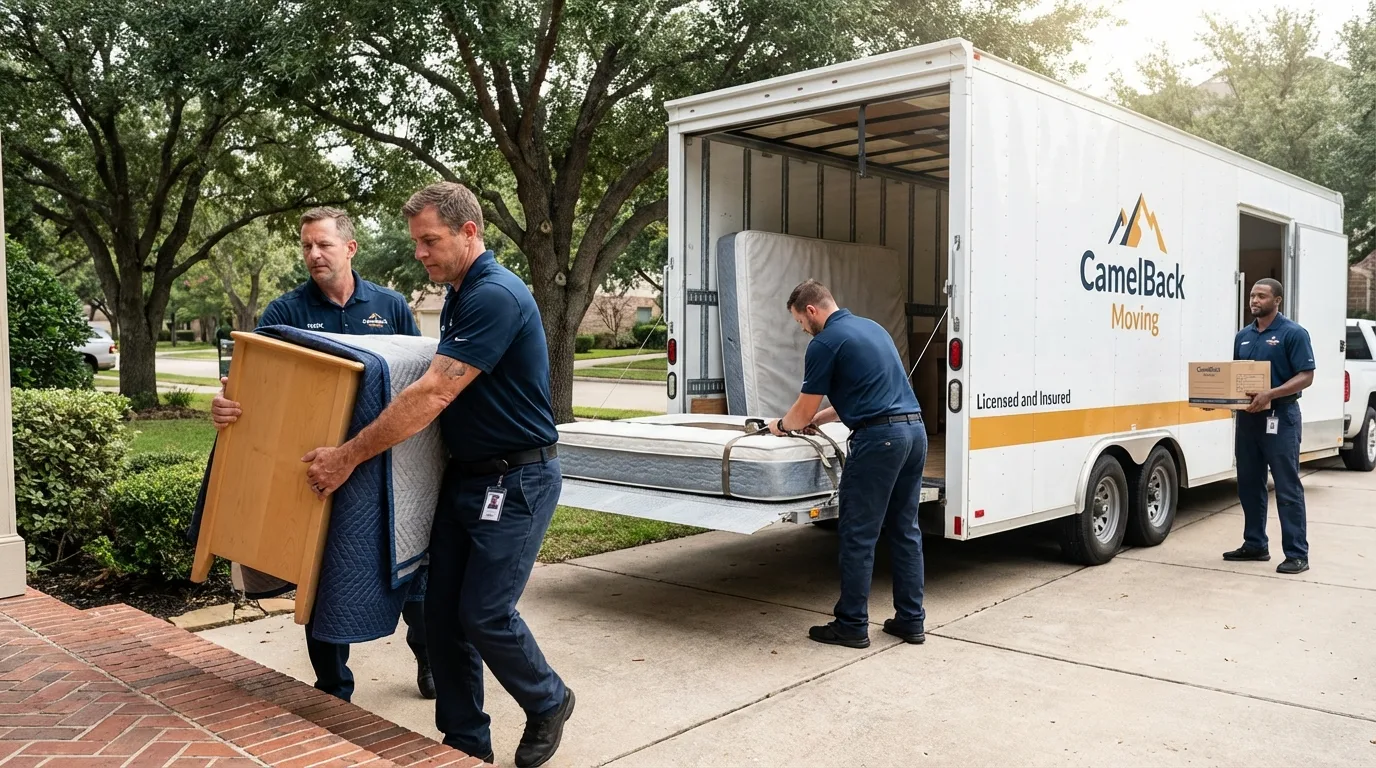 Crew loading residential truck for cross-state move from Hanceville, AL